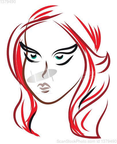 Image of Girl red hair sketch, vector or color illustration.