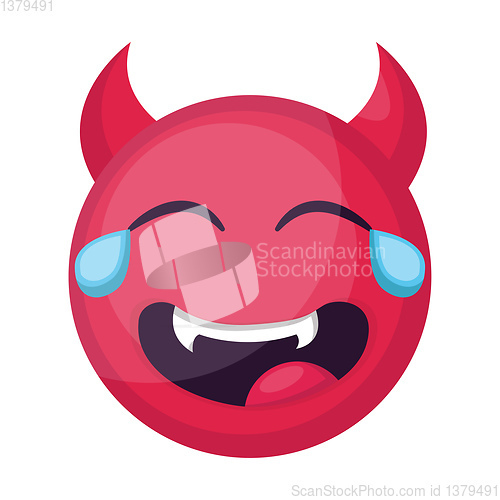 Image of Laughing deep pink devil emoji face vector illustration on a whi