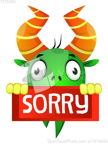 Image of Cartoon monster apologizes, illustration, vector on white backgr