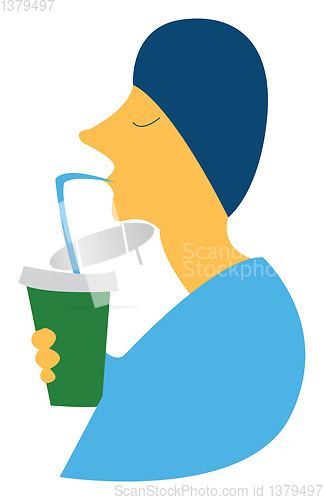 Image of Boy sipping cold coffee vector or color illustration