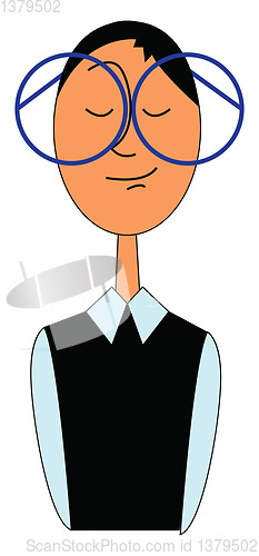 Image of Cartoon man with big round glasses vector illustration on white 