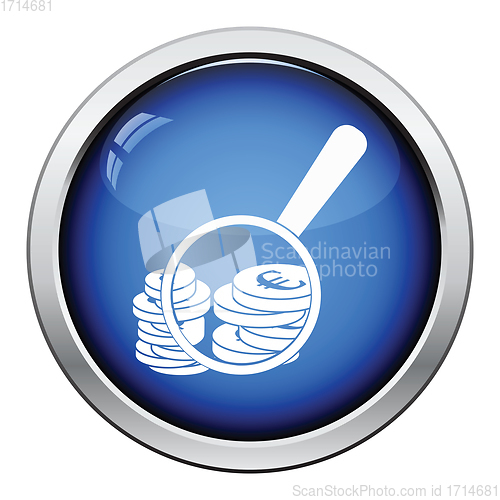 Image of Magnifying over coins stack icon