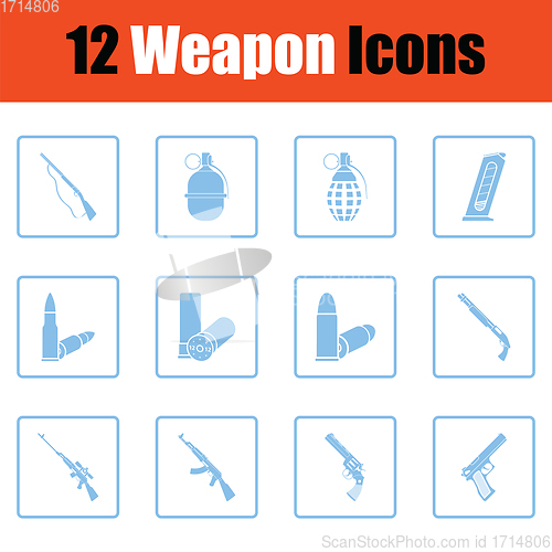 Image of Set of twelve weapon icons