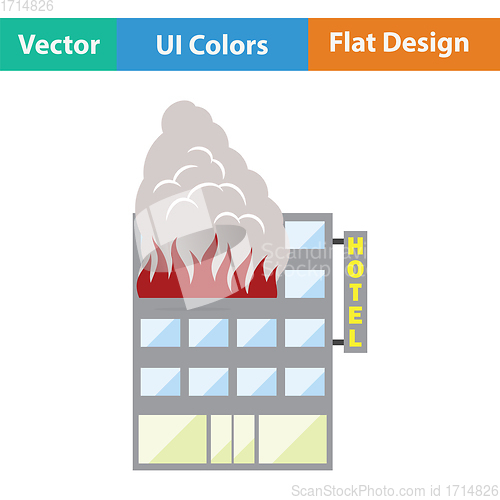 Image of Hotel building in fire icon