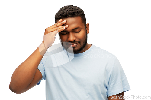 Image of stressed young african american man with headache