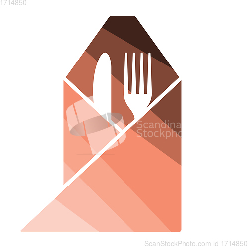 Image of Fork and knife wrapped napkin icon