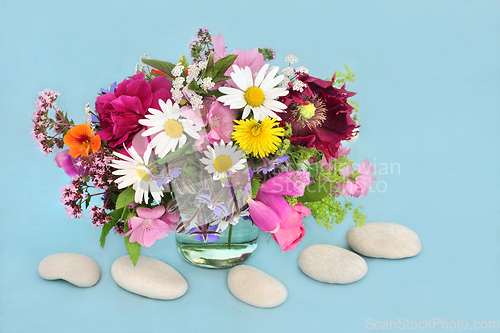 Image of Beautiful Vase of Summer Flowers and Herbs