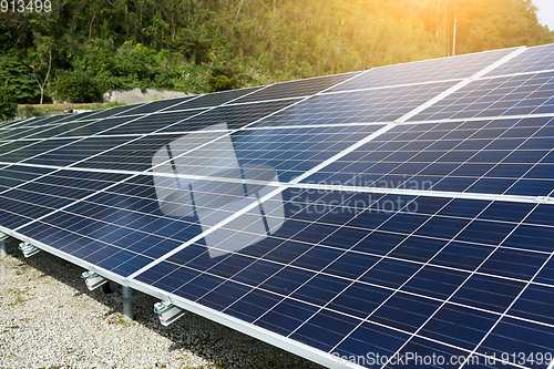 Image of Solar panel with sunshine