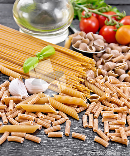 Image of Pasta different whole grain and rye on black board