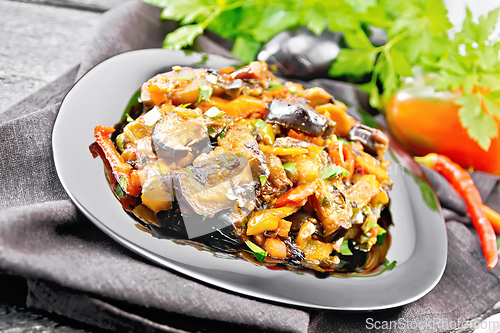 Image of Ragout with eggplant and pepper on towel