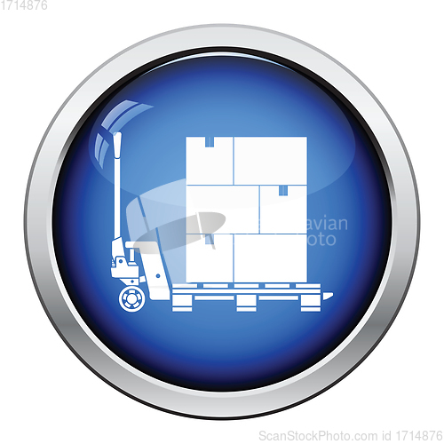 Image of Hand hydraulic pallet truc with boxes icon