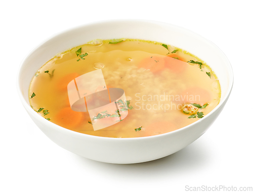 Image of bowl of chicken broth soup