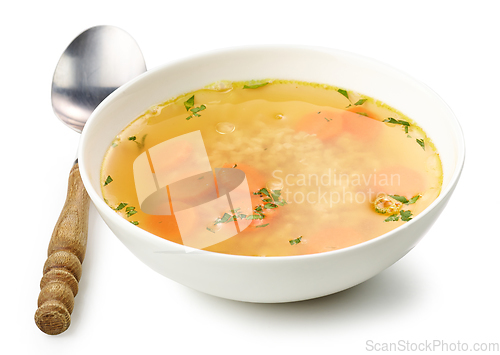 Image of bowl of chicken broth soup