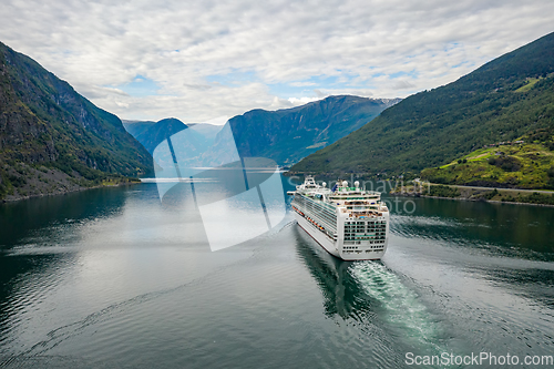 Image of Cruise Ship, Cruise Liners On Sognefjord or Sognefjorden, Flam N