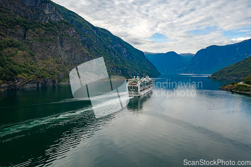 Image of Cruise Ship, Cruise Liners On Sognefjord or Sognefjorden, Flam N