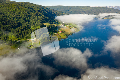 Image of Aerial Beautiful Nature Norway over the clouds.