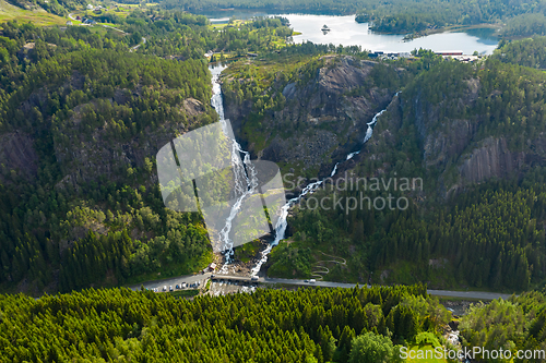 Image of Beautiful Nature Norway. Latefossen Waterfall Odda Norway.