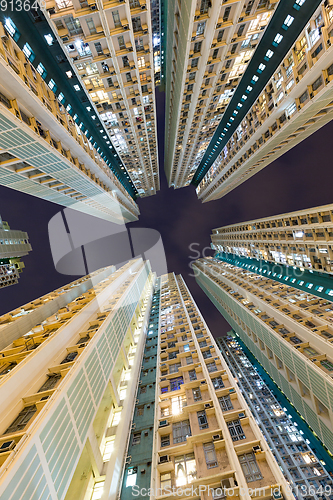 Image of Skyscraper building from low angle at night