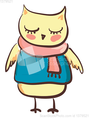 Image of An owl wearing peach scarf vector or color illustration