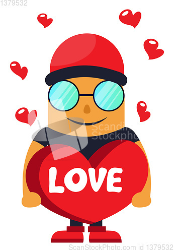 Image of Man in love holding heart, illustration, vector on white backgro