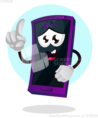 Image of Mobile emoji with his hand up illustration vector on white backg