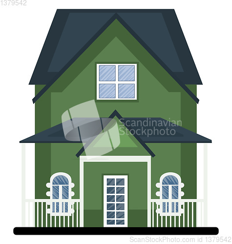 Image of Cartoon green building with blue roof vector illustartion on whi