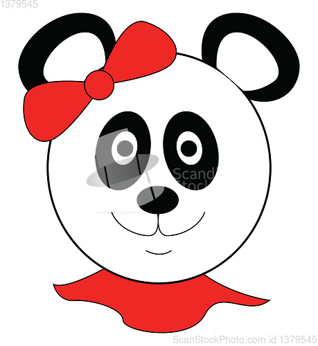 Image of Girl panda bear with red head bow illustration vector on white b