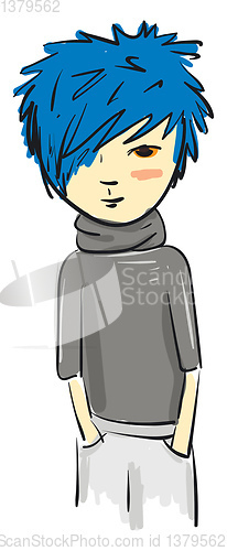 Image of A boy with a blue hair, vector color illustration.