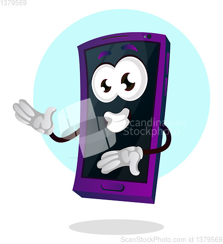 Image of Mobile emoji presenting something with his hand illustration vec