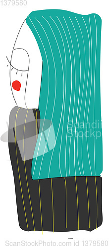 Image of Blue haired girl wearing grey sweater vector illustration 