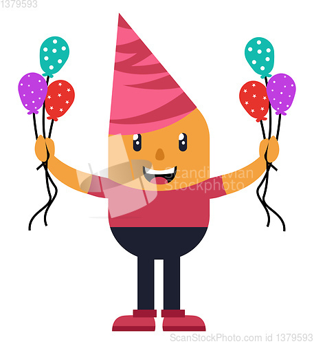 Image of Man with balloons, illustration, vector on white background.