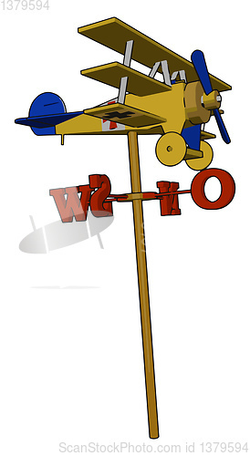 Image of A toy aircraft mounted on wind vane vector or color illustration