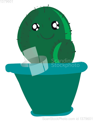 Image of A happy cactus plant emoji in a blue pot vector color drawing or