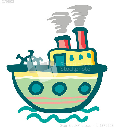 Image of Painting of a colorful steam ship boat vector or color illustrat