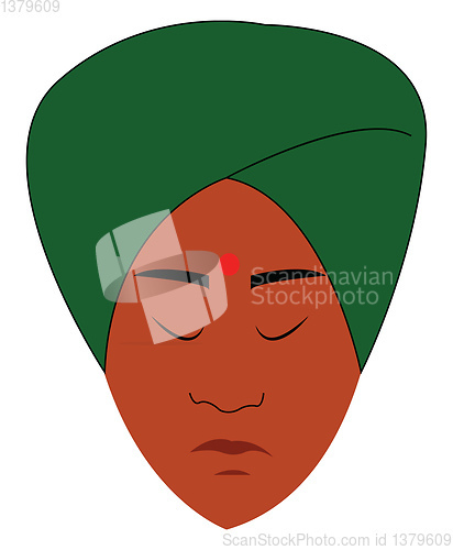 Image of Cartoon face of an Indian man with green head cover called as pa