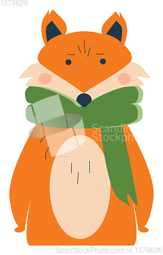 Image of Brown fox with green scarf vector or color illustration