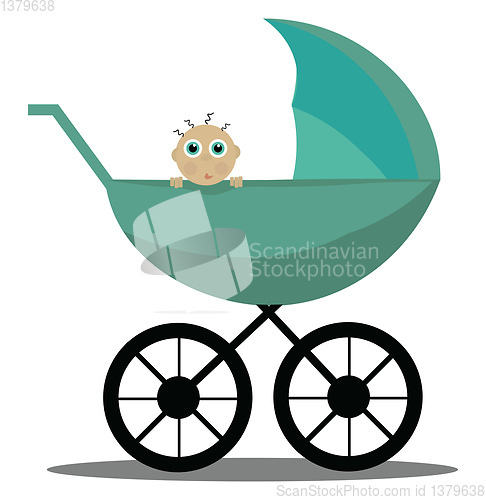 Image of Image of blue pram - stroller, vector or color illustration.