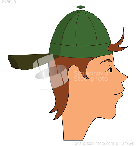 Image of Side portraite of a boy with a green hat vector illustration on 