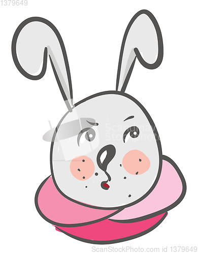 Image of A big-eared cartoon hare wearing pink-colored fashionable neck s