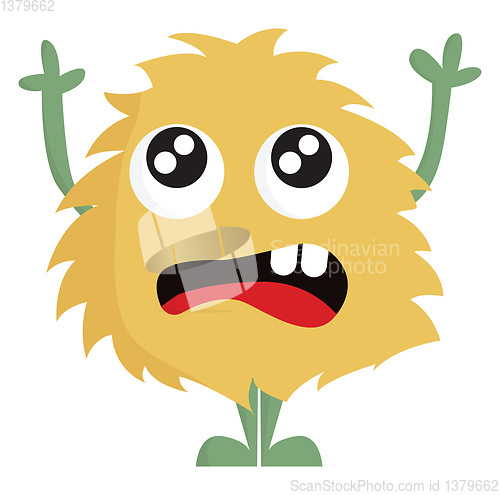 Image of A yellow cartoon monster with green foot vector or color illustr