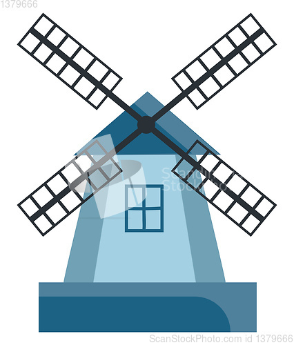 Image of Blue colored cartoon windmil with windows vector or color illust