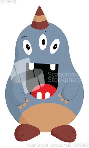 Image of A happy blue monster, vector color illustration.
