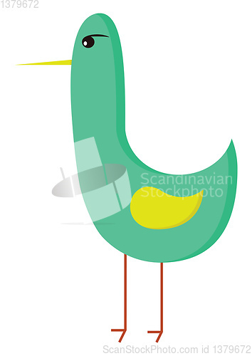 Image of A green bird with yellow wings looks cute vector or color illust