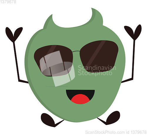 Image of Smiling green monster with sunglasses vector illustration on whi