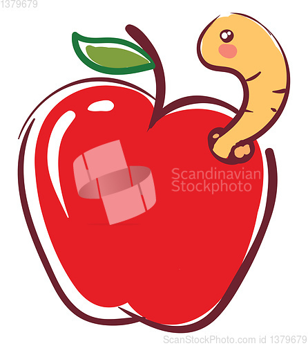 Image of Apple worm going out from fruit  illustration basic RGB vector o