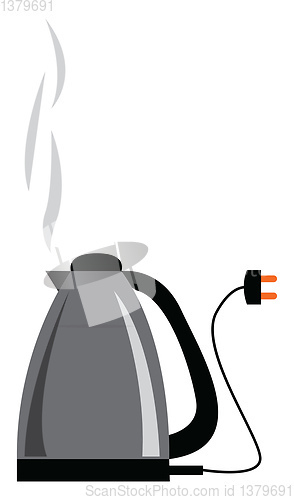 Image of Black and grey steaming electric kettle with cord vector illustr