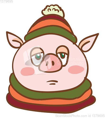 Image of Pig covered in colorful warm clothes vector or color illustratio