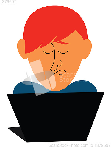 Image of Clipart of a sad programmer working before his laptop vector or 