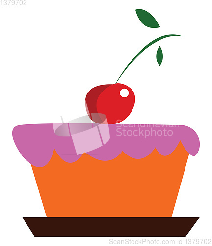 Image of Pink cake with cherry decoration vector or color illustration