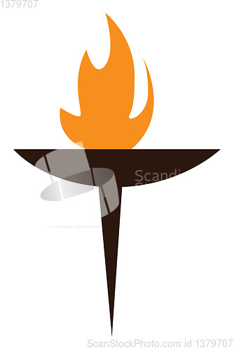 Image of Clipart of burning fire on a wooden torch used for lighting or c